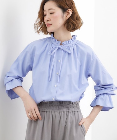 フリルカラーリボンブラウス