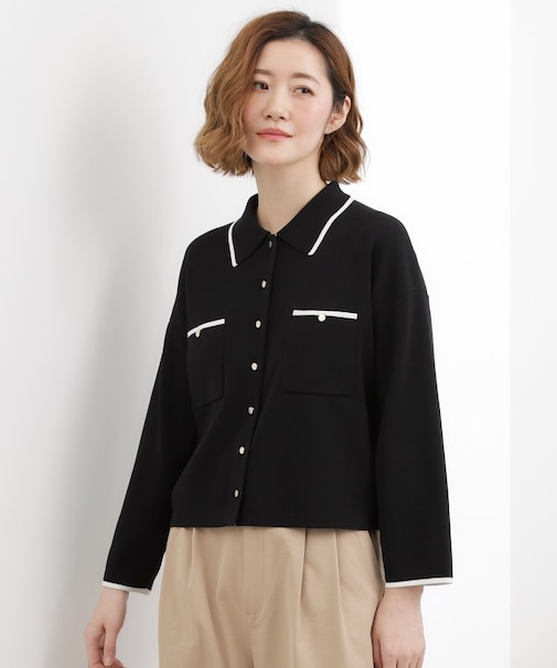 コットンブレンド襟付きカーディガン