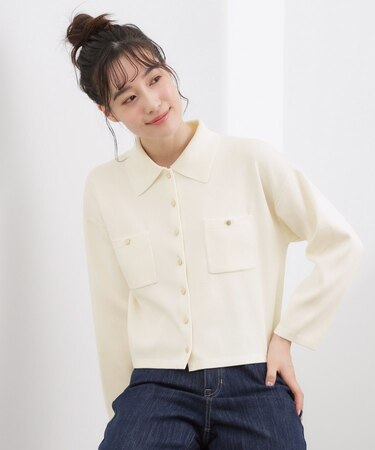 コットンブレンド襟付きカーディガン