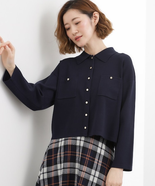 コットンブレンド襟付きカーディガン