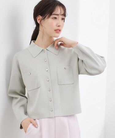 コットンブレンド襟付きカーディガン