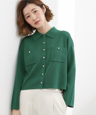 コットンブレンド襟付きカーディガン