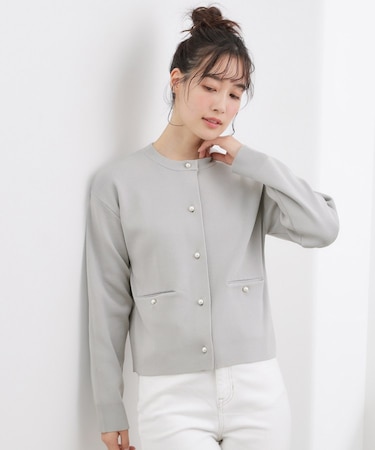 【SETUP対応】パール調釦ニットカーディガン