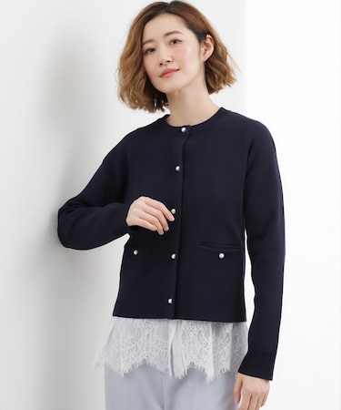 【SETUP対応】パール調釦ニットカーディガン