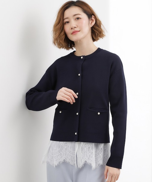 【SETUP対応】パール調釦ニットカーディガン