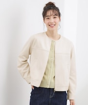 スエードライク ノーカラーブルゾン