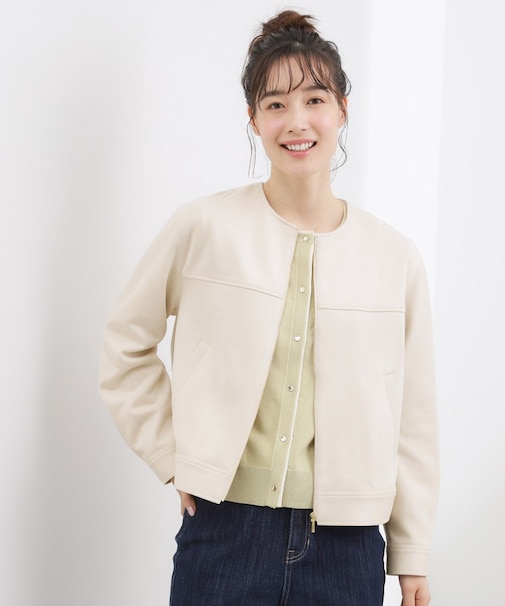 スエードライク ノーカラーブルゾン