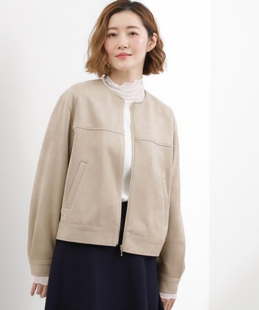 スエードライク ノーカラーブルゾン