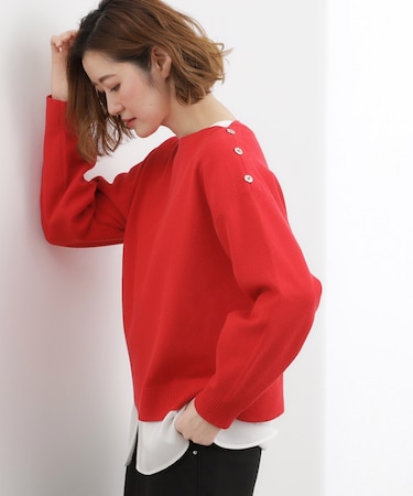 【おうちで洗える】顔周りすっきり、ボートネックニット