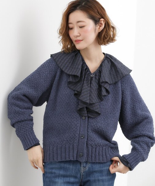 コットン混バスケットVネックカーディガン