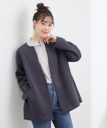 ダンボールジャージ ノーカラーミドルコート