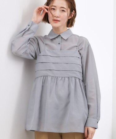 【2点SET】今どきシアーシャツ＆キャミセット