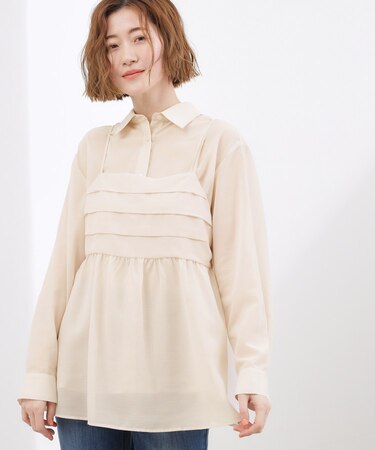 【2点SET】今どきシアーシャツ＆キャミセット