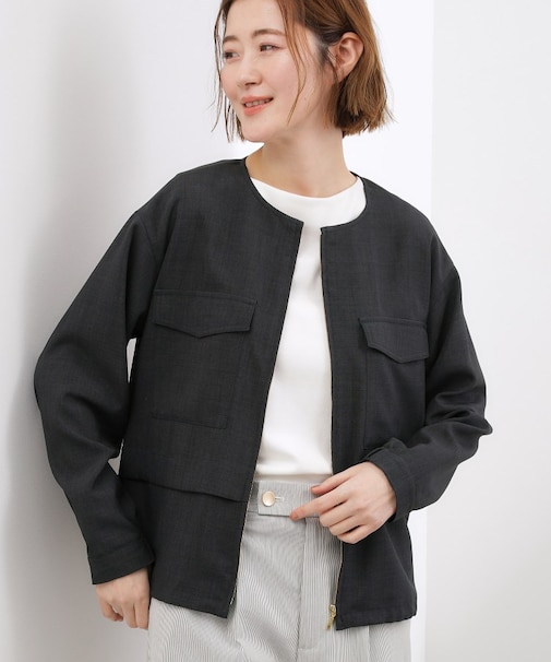 【貴島明日香さん着用・洗える】麻調ノーカラーブルゾン