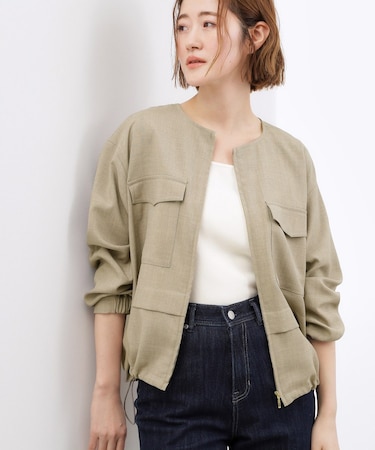 【貴島明日香さん着用・洗える】麻調ノーカラーブルゾン
