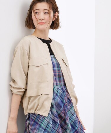 【貴島明日香さん着用・洗える】麻調ノーカラーブルゾン