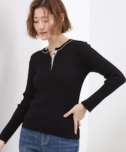 バイカラー ヘンリーネックリブニット