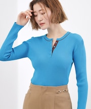 バイカラー ヘンリーネックリブニット