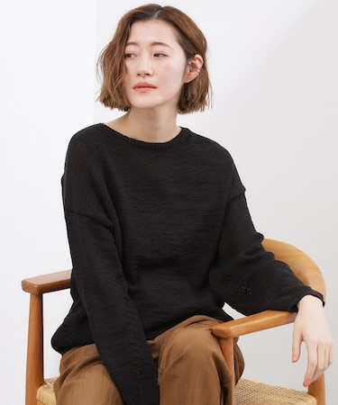 【貴島明日香さん着用・大人のリラックススタイル】テープヤーン ボートネックニット