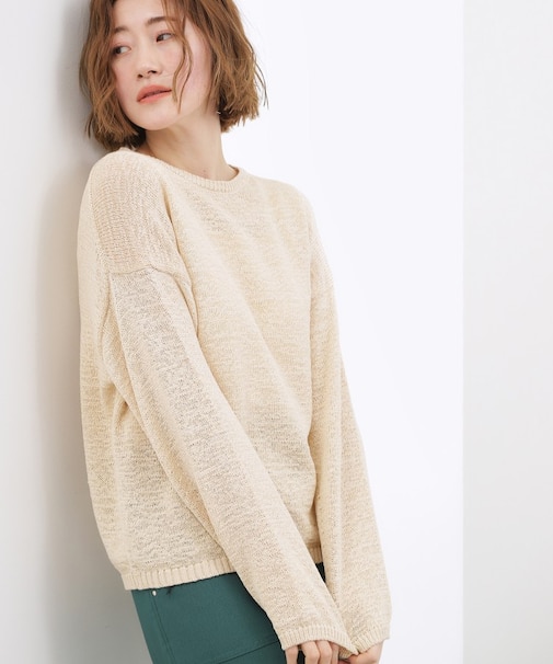 【貴島明日香さん着用・大人のリラックススタイル】テープヤーン ボートネックニット