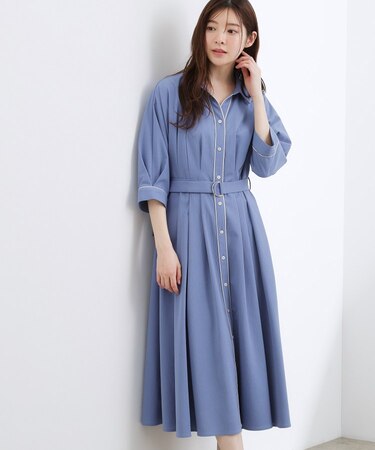 【貴島明日香さん着用・美シルエット】ウエストタック配色ワンピース