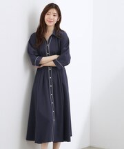 【貴島明日香さん着用・美シルエット】ウエストタック配色ワンピース