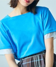 【二の腕カバー】袖口シアースクエアネックTシャツ