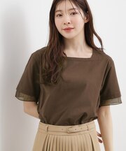 【二の腕カバー】袖口シアースクエアネックTシャツ