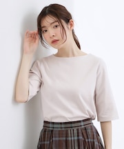 【二の腕カバー/すっきり見え・抗菌防臭】きちんと素材のボートネックTシャツ