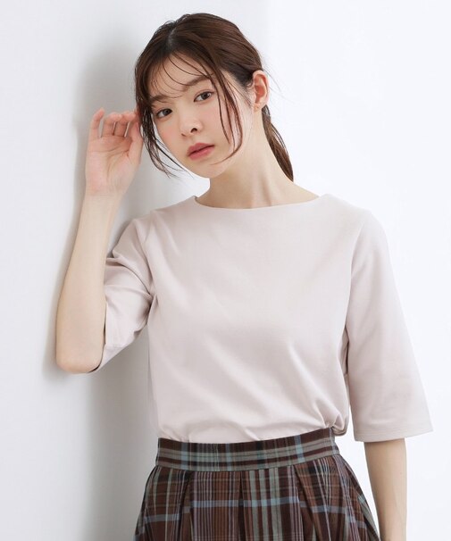 【二の腕カバー/すっきり見え・抗菌防臭】きちんと素材のボートネックTシャツ