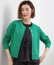 【UVカット/洗濯機で洗える】メタルボタンクルーネックカーディガン