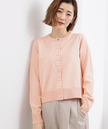 【UVカット/洗濯機で洗える】メタルボタンクルーネックカーディガン
