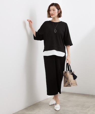 【時短コーデ】シルキーポンチレイヤード風セットアップ