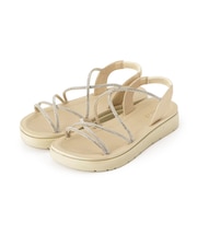 【人間工学】ワンタッチラインストーンストラップ厚底サンダル