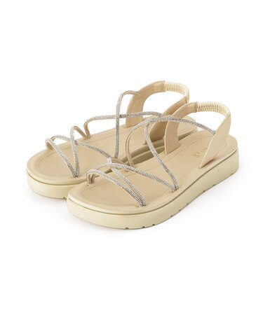 【人間工学】ワンタッチラインストーンストラップ厚底サンダル