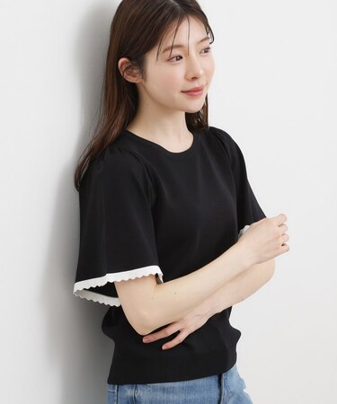 【シリーズ累計36万枚!名品ニット】やわらかドライタッチ スカラップスリーブニット