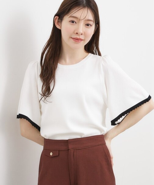 【シリーズ累計36万枚！名品ニット】やわらかドライタッチ スカラップスリーブニット