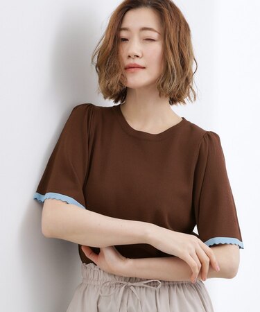 【シリーズ累計36万枚！名品ニット】やわらかドライタッチ スカラップスリーブニット