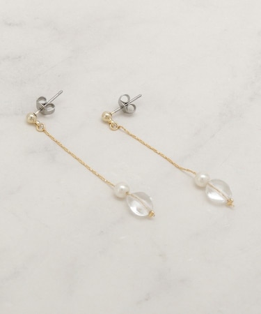 天然石フェイクパールピアス【日本製】