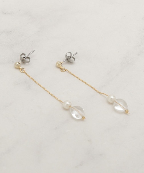 天然石フェイクパールピアス【日本製】