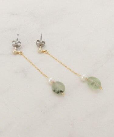 天然石フェイクパールピアス【日本製】