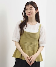 透かし編み切替ニットビスチェ×ブラウスセット