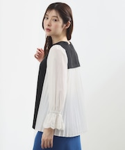 バイカラープリーツコンビトップス