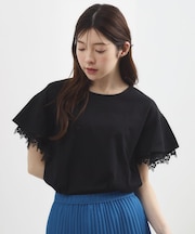 【二の腕カバー、UV/ひんやり】涼しく華やかに、レースレイヤードスリーブTシャツ