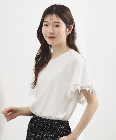 【二の腕カバー、UV/ひんやり】涼しく華やかに、レースレイヤードスリーブTシャツ