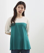 【体型カバー/UV・ひんやり】一枚でコーデが決まる、配色フレアニットプルオーバー