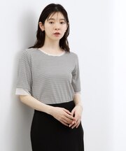 【ひんやり・UVカット】チュールトリミング5分袖Tシャツ