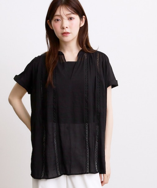 【体系カバー◎】レースデザインスキッパーブラウス
