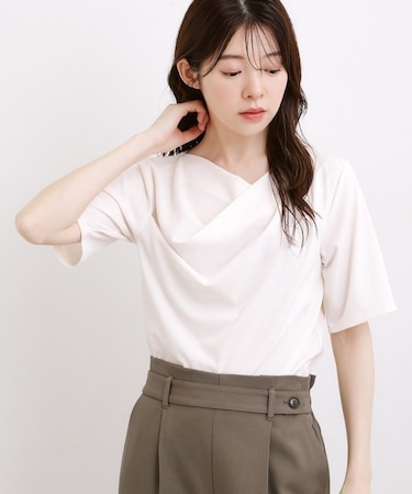 着るだけで旬顔 ドレープネックテレコTシャツ
