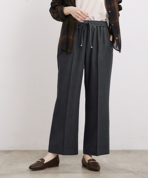 楽ちんできれい見え デニムライクストレッチドロストパンツ